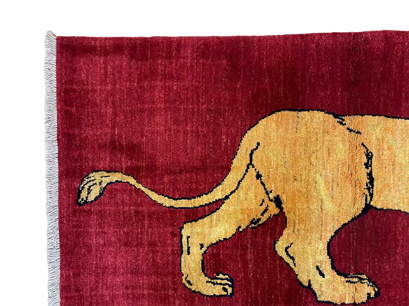 3 X 5 Handmade Hand-Knotted Quality Wool Rug Lion Red Veg Dyes Tribal Pictorial by Jewel Rugs