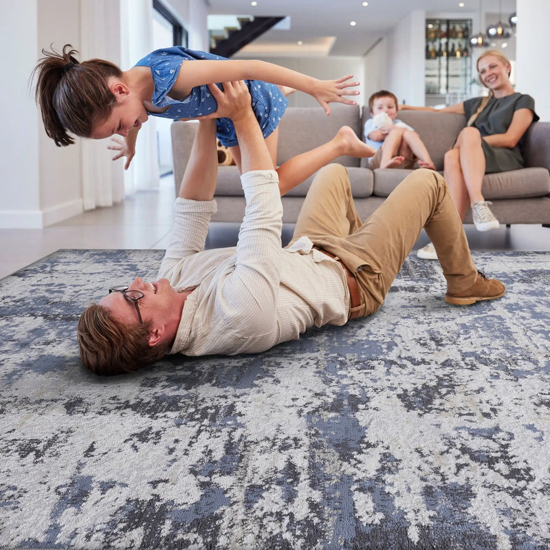Payas - 8' X 10' Abstract Area Rug - Gray / Denim by HouseOfZazla