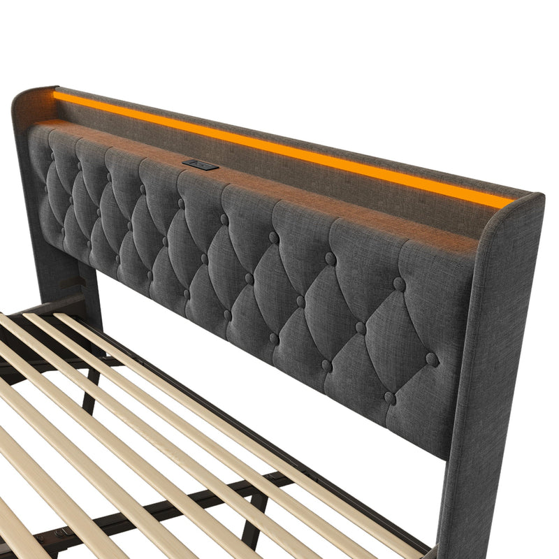 Upholstered Bed, 360 Surround LED Function, Remote Control, Hydraulic Storage Bed With USB, Type-C Charging (Without Mattress) by HouseOfZazla