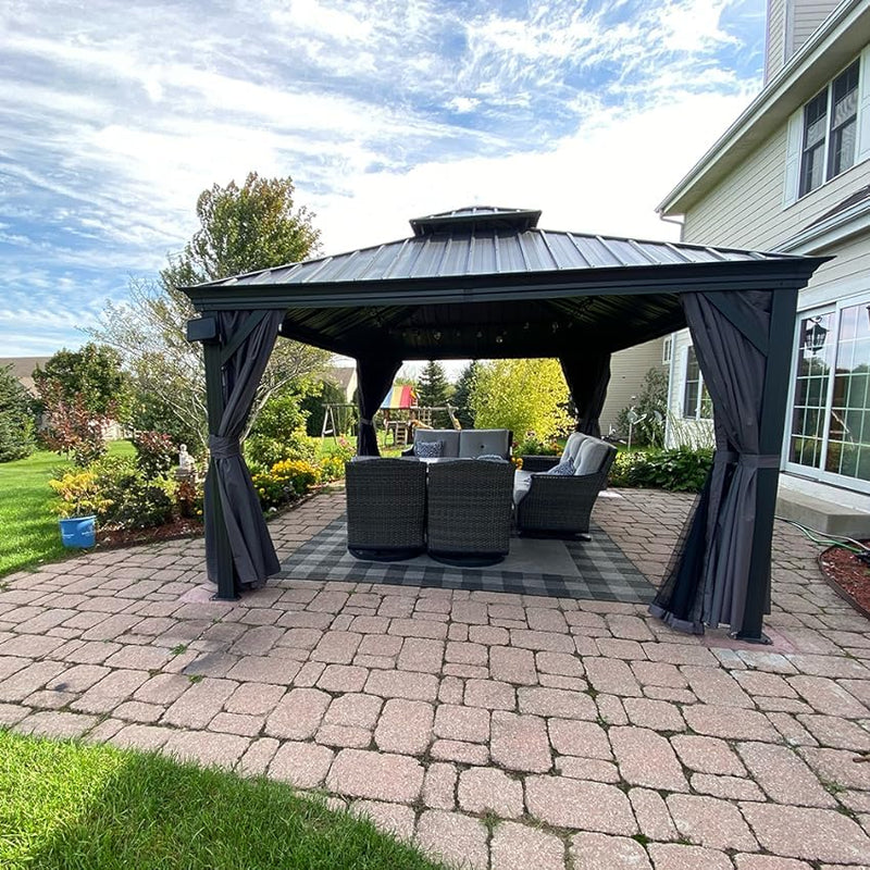 12'x12' Hardtop Gazebo Canopy with Galvanized Steel Double Roof by HouseOfZazla