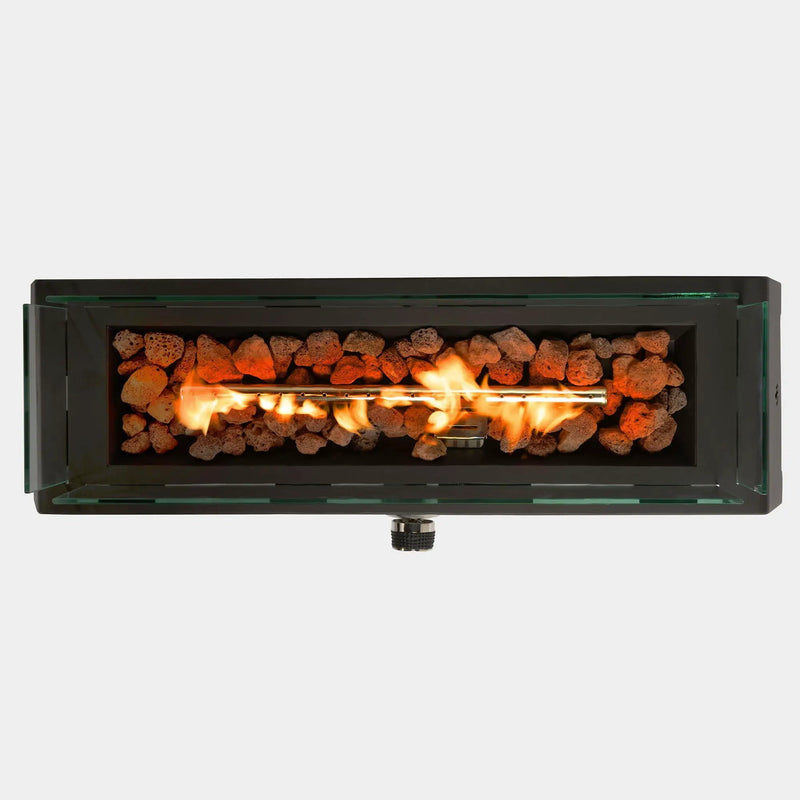 Tabletop, Propane Gas Fire Pit With Quick Connect Joint, Glass Wind Guard And Lava Rock, Outdoor, Portable - Black by HouseOfZazla