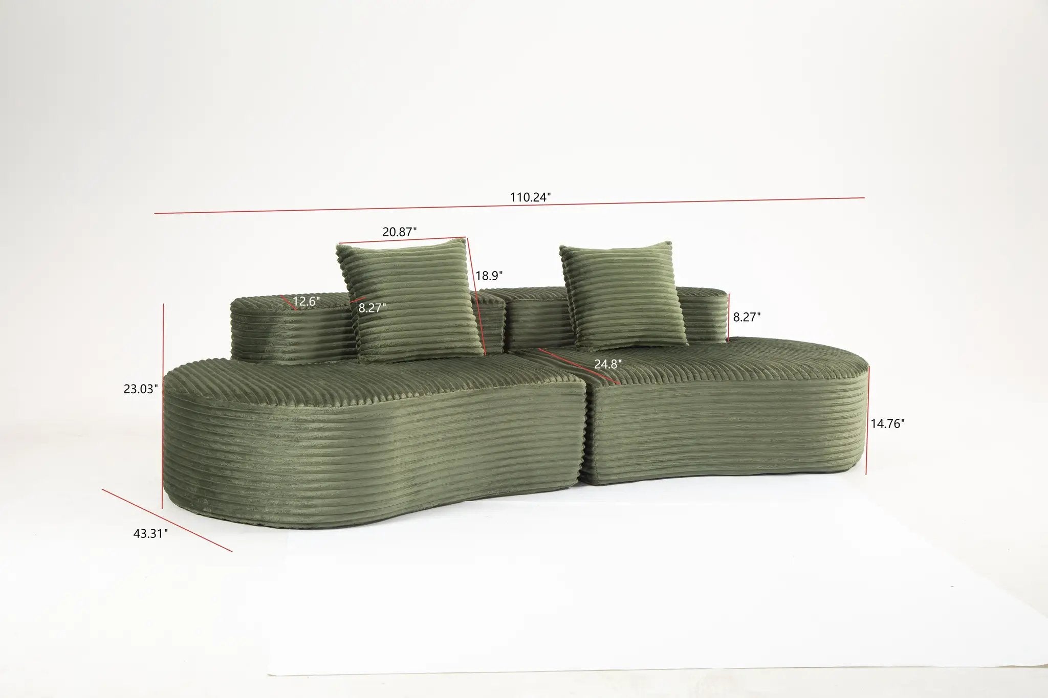 Cozy Corduroy 2-Seater Sofa with Lumbar Pillows by HouseOfZazla