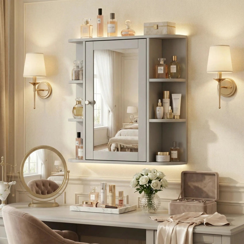 Bathroom Wall Storage Cabinet With Mirror And Adjustable Shelf, 6 Open Shelves by HouseOfZazla