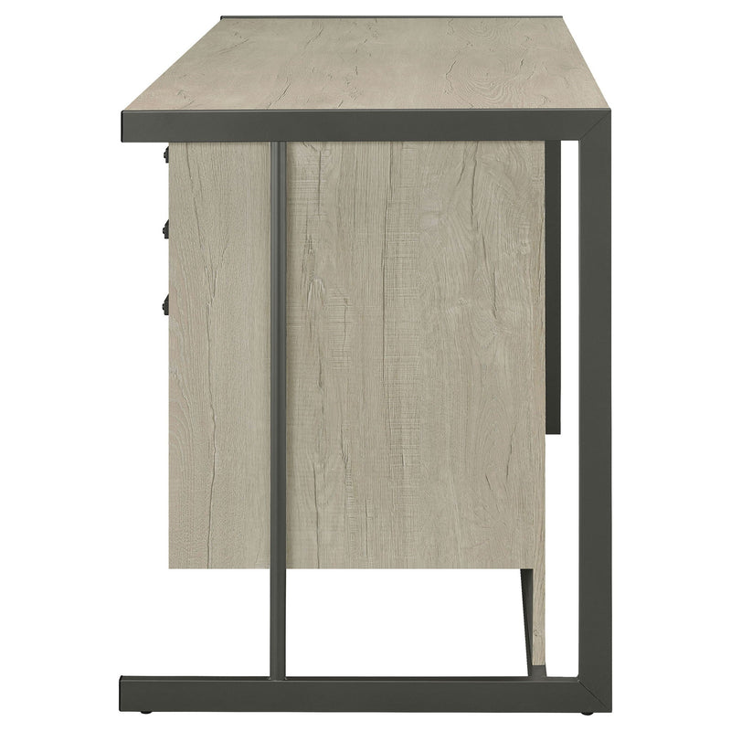 Brisley - Office Desk With Adjustable Keyboard Tray And 3 Drawer Storage - Beige / Gray