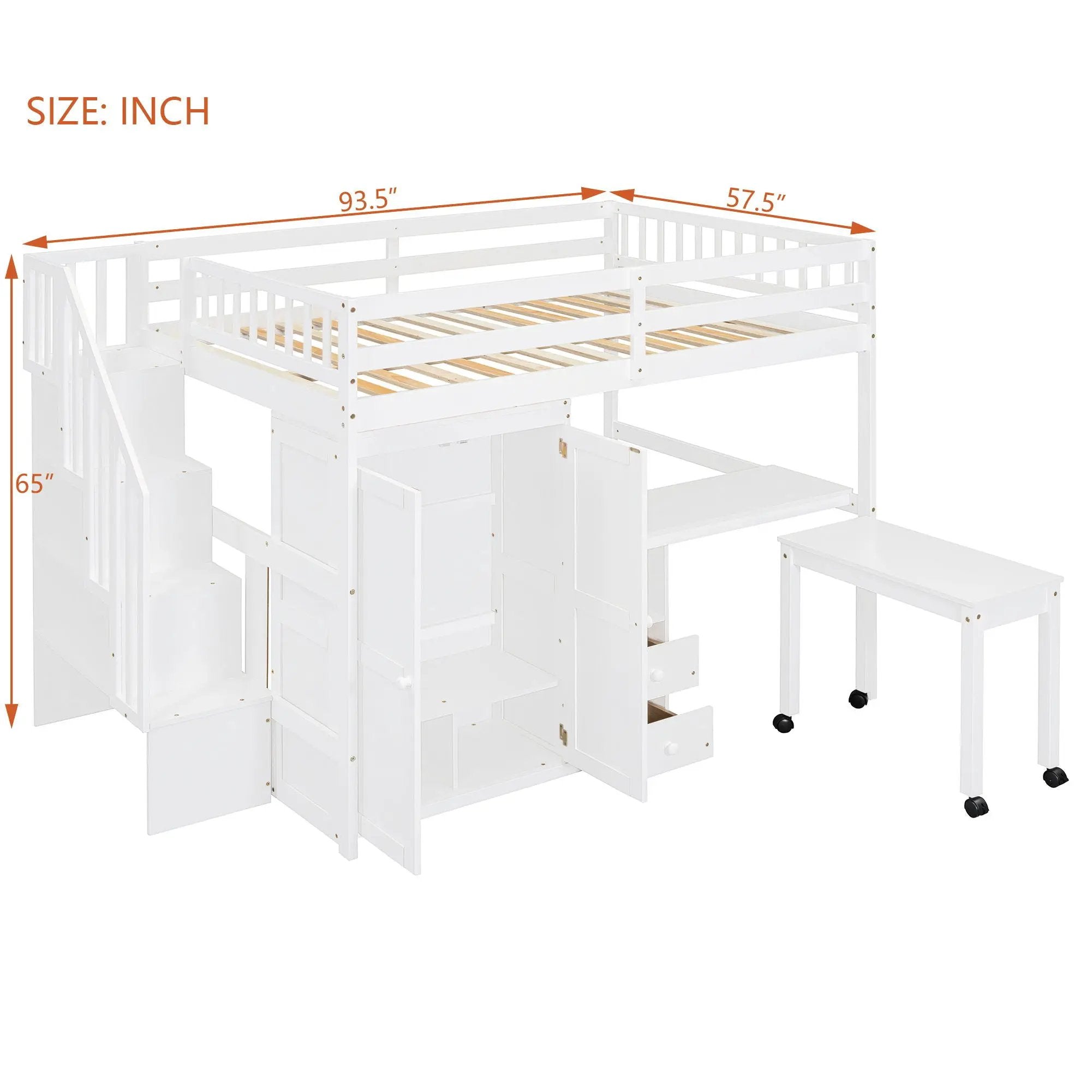 Loft Bed With Stairs, Bookshelf, Drawers, Desk & Wardrobe, Space Saving Multifunctional Furniture by HouseOfZazla