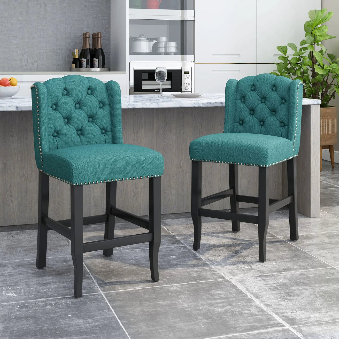 Vienna Fabric Tufted Counter Stool With Nailhead Accents (Set of 2) by HouseOfZazla
