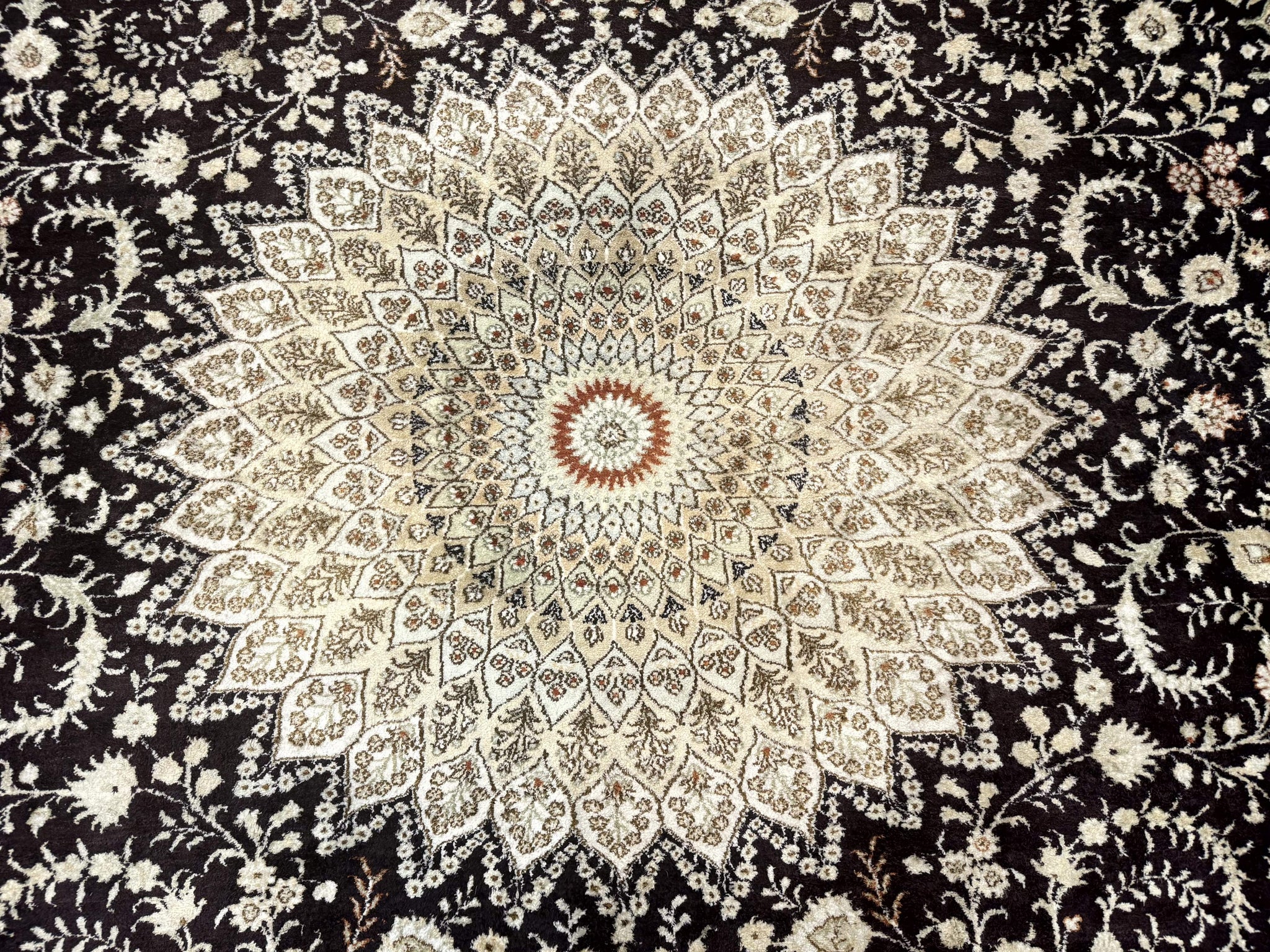 Indian Kashmiri Silk Rug 10x14, Floral Medallion by Jewel Rugs