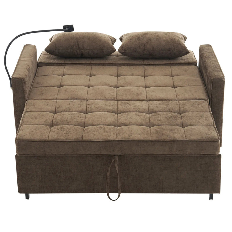 Pull-Out Sleeper Sofa With Reversible Backrest Cushion, Side Pockets, 2 USB Ports And A Phone Holder For Living Room by HouseOfZazla