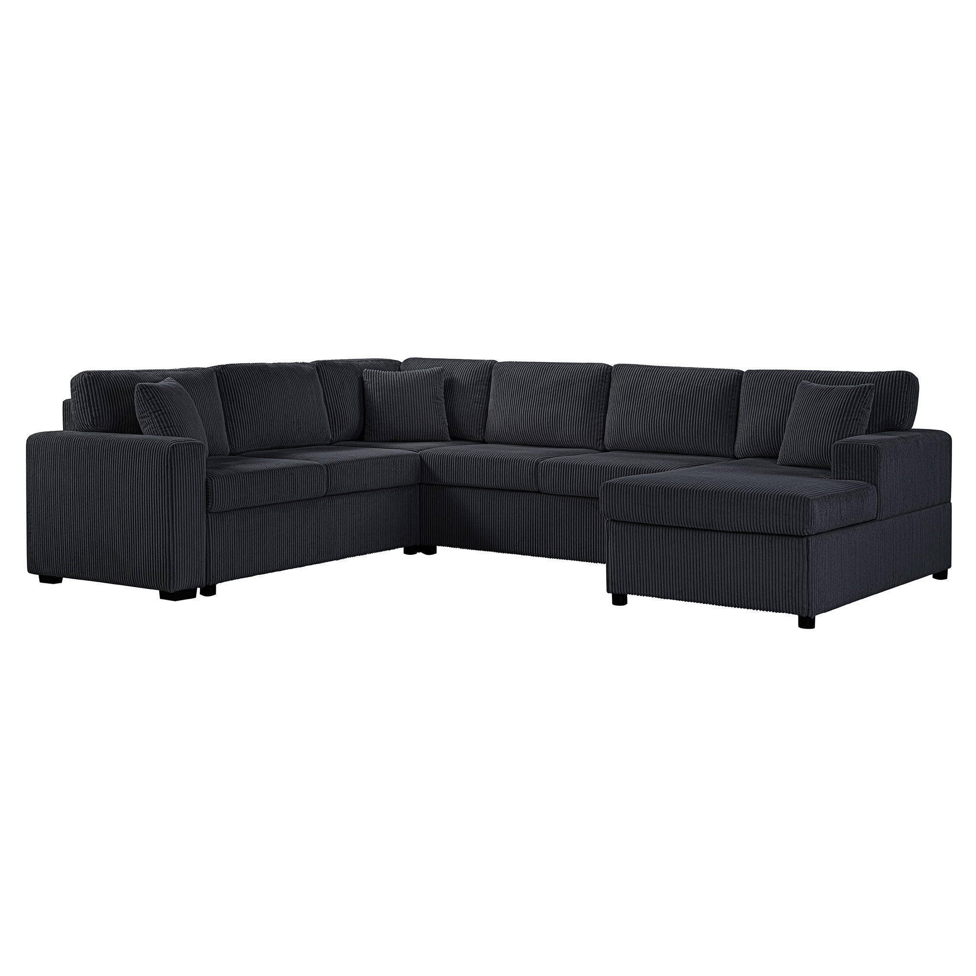 Oversized Sectional U-Shaped Sofa With Chaise Lounge And Three Soft Throw Pillows by HouseOfZazla
