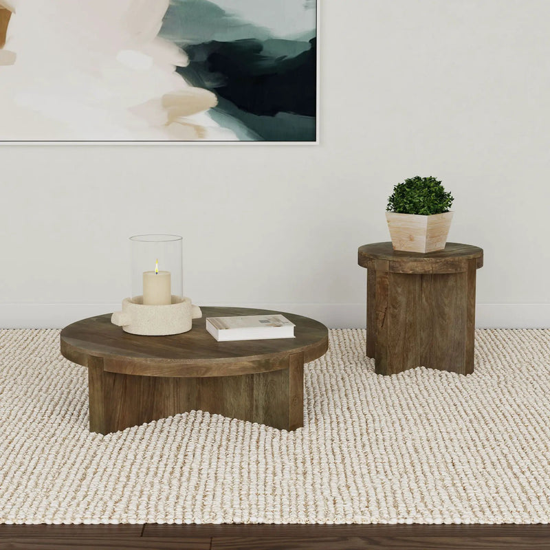 Kinkaid 2-piece Solid Wood Coffee and End Table Set Brown by Unique Piece Furniture