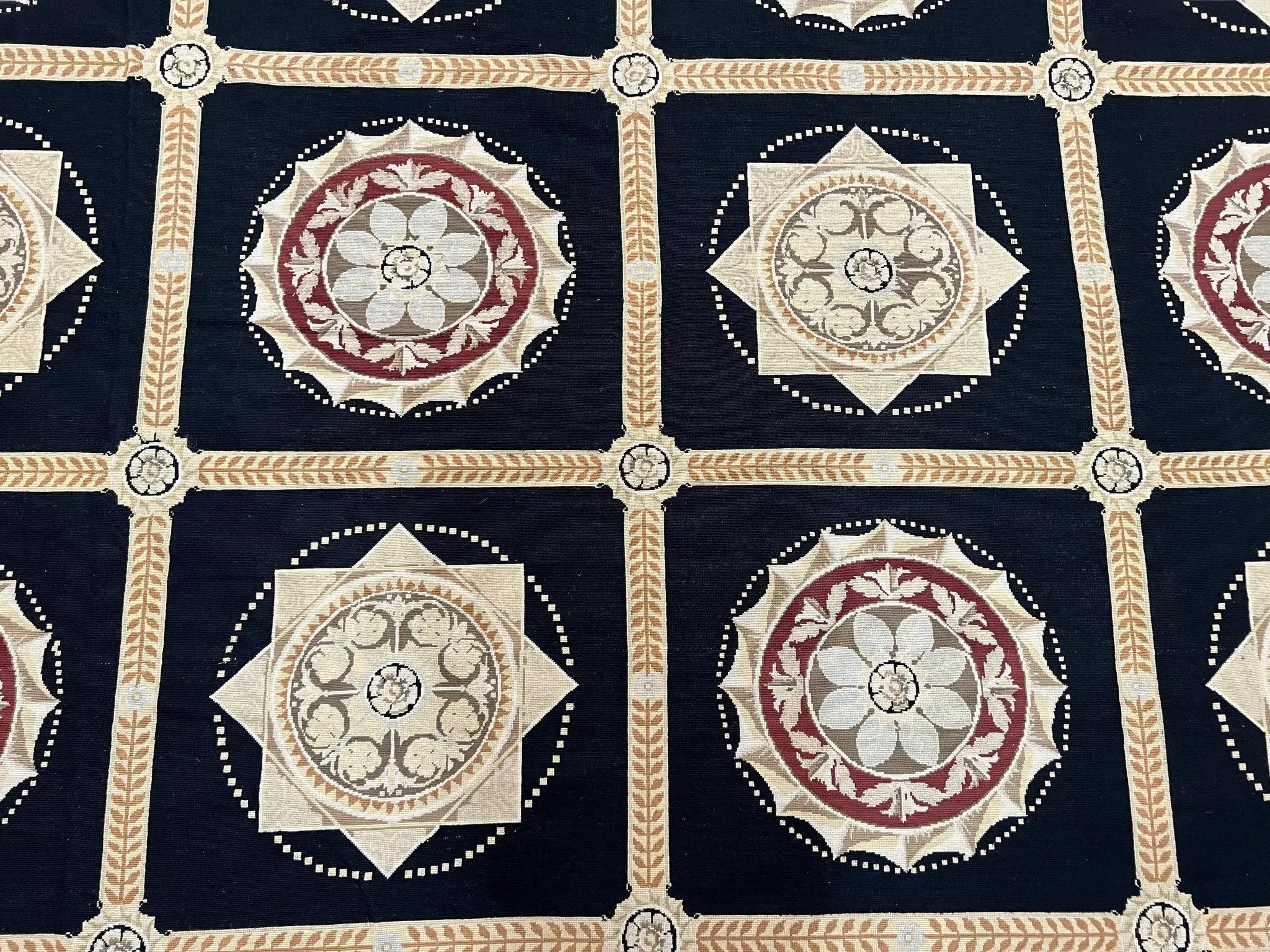 Large Needlepoint Rug 10x13, Panel Design, Black and Beige, Wool Needlepoint Carpet 10 x 13, English Garden, Handwoven Area Rug, Living Room by Jewel Rugs