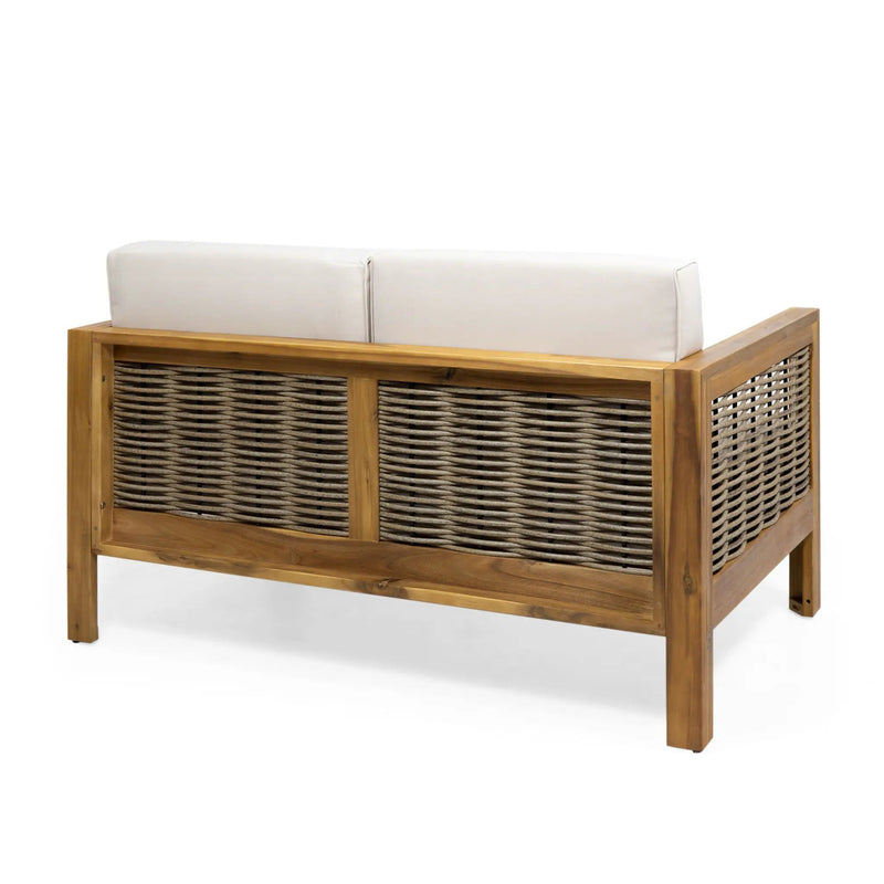 Outdoor 4 Seater Acacia Wood Chat Set With Wicker Accents And Cushions by HouseOfZazla