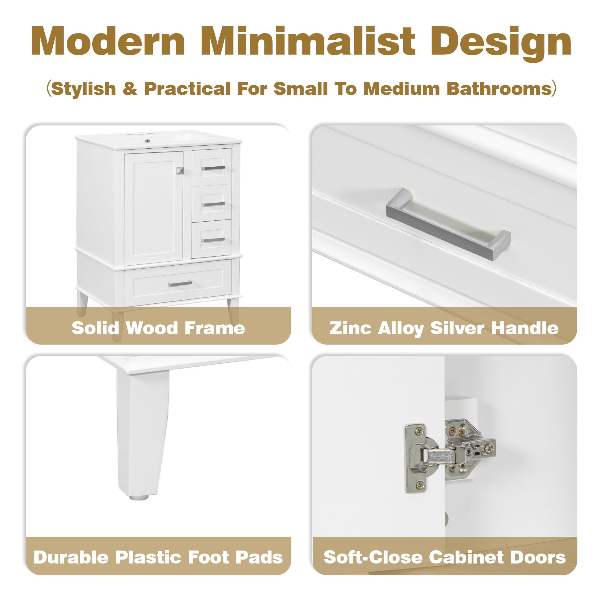 Bathroom Vanity, Modern Bathroom Cabinet With Sink Combo Set, Bathroom Storage Cabinet With A Soft Closing Door And 3 Drawers, Solid Wood Frame by HouseOfZazla