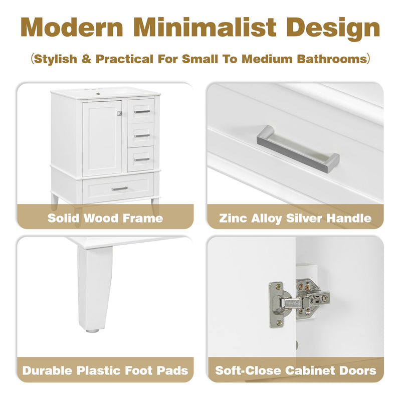 Bathroom Vanity, Modern Bathroom Cabinet With Sink Combo Set, Bathroom Storage Cabinet With A Soft Closing Door And 3 Drawers, Solid Wood Frame by HouseOfZazla