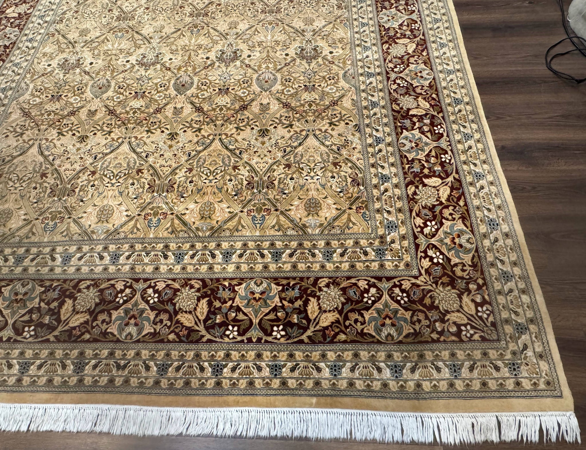 Fine Pak Persian Rug 9x12, Gold and Wine Red, Panel Design, 330 KPSI by Jewel Rugs