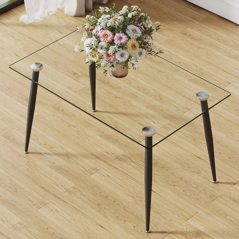 Modern Rectangular Glass Dining Table With Tempered Glass Top And Metal Legs For 4 - 6 People - Black / Transparent by Unique Piece Furniture