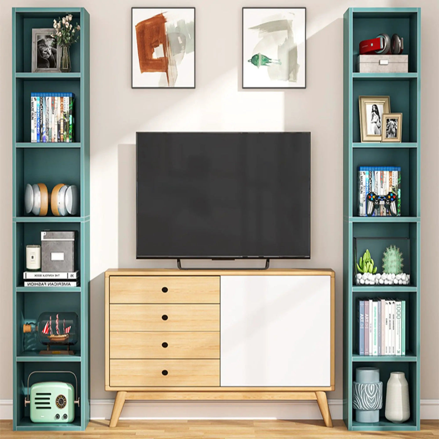 6 Tier Narrow Corner Cube Bookcase Storage, Freestanding Shelf With Open Cubes For Living Room by HouseOfZazla