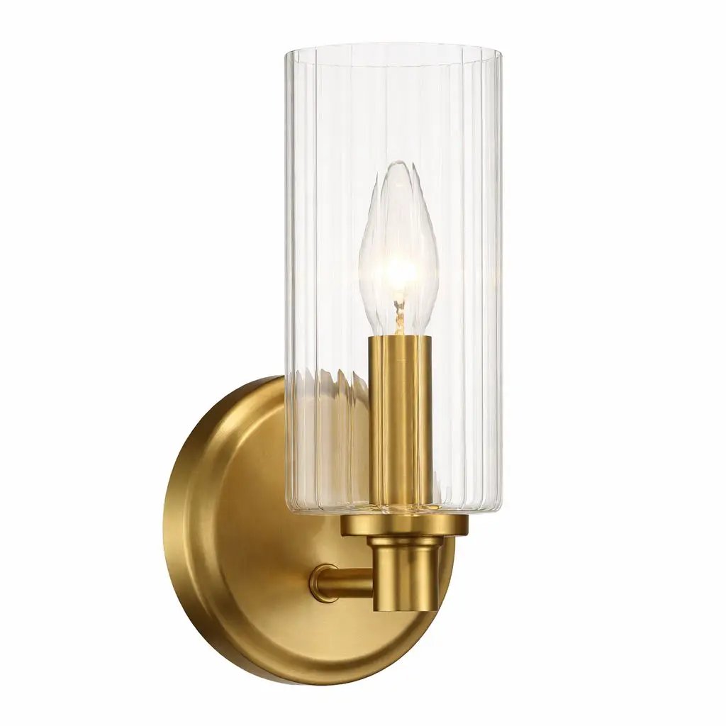 Jardin - Single Light Wall Sconce With Clear Ribbed Satin - Clear / Gold by Unique Piece Furniture