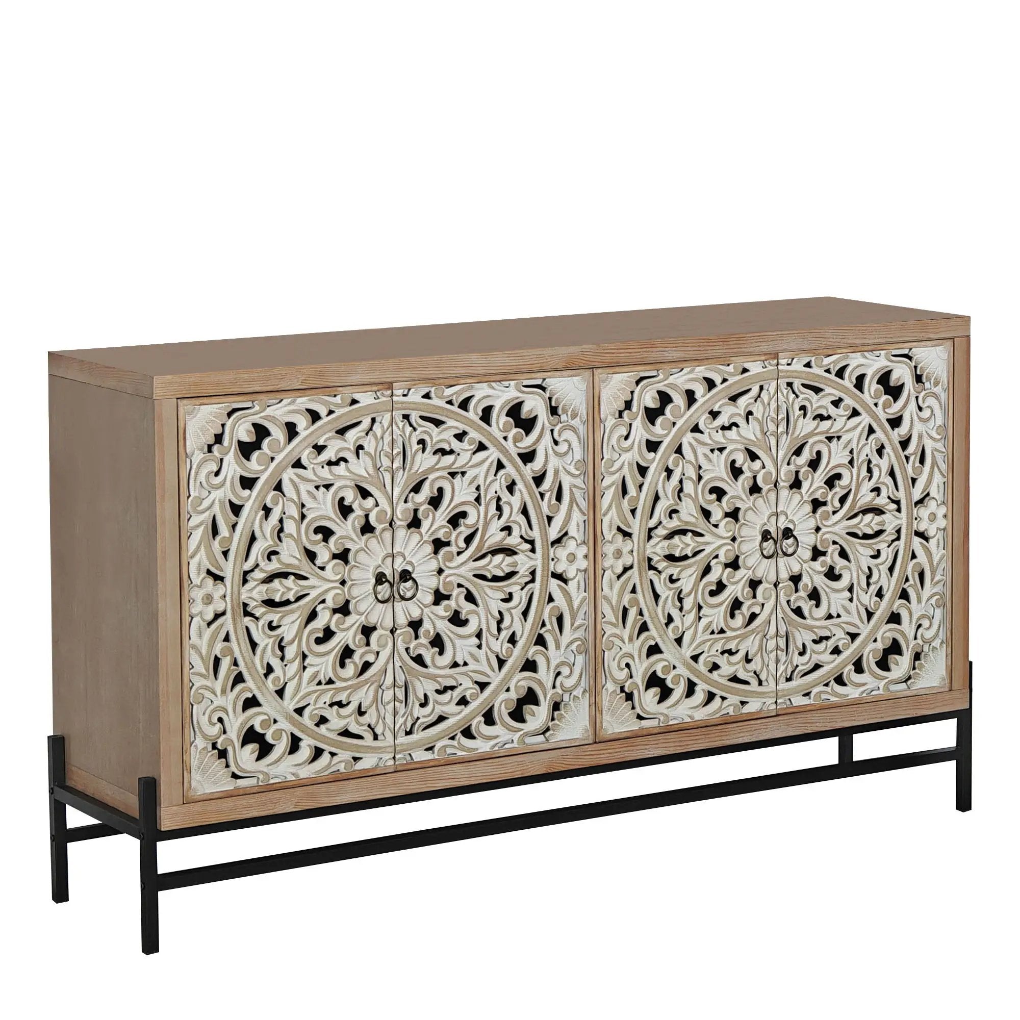 Carved 4 Door Cabinet, Storage Sideboard For Living Room - Multi by Unique Piece Furniture