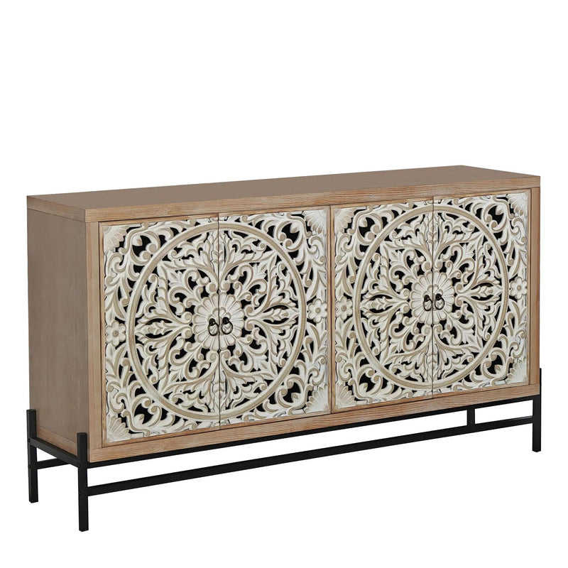 Carved 4 Door Cabinet, Storage Sideboard For Living Room - Multi by Unique Piece Furniture
