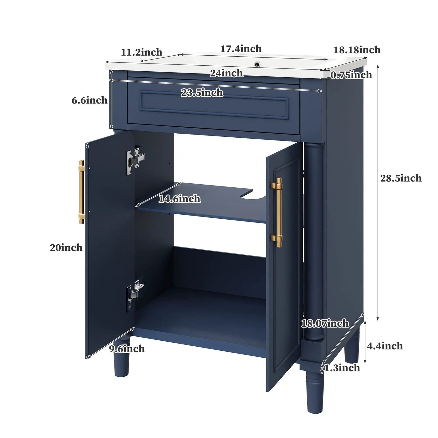 Bathroom Vanity With Integrated Sink, 2 Door Cabinet, Single Sink For Small To Medium Bathrooms by Unique Piece Furniture