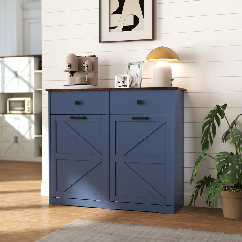 Double Tilt Out Trash Cabinet With Hideaway Drawer And Barn Door Style by HouseOfZazla