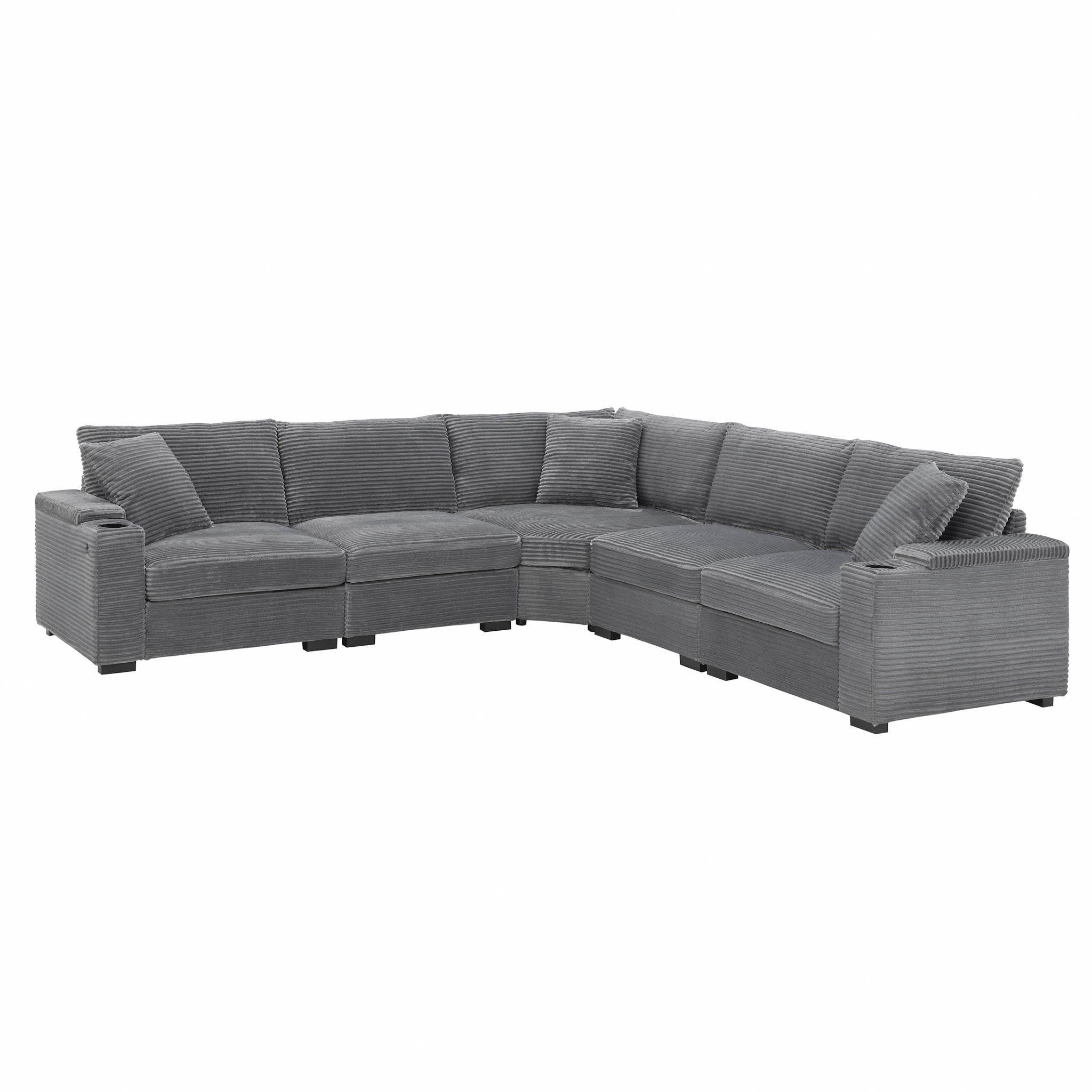 Convertible L Shaped Sectional Corner Couch With Armrest Storage Cup Holders USB Charger, Irregular Corner Oversized Comfy Modular Sofa by HouseOfZazla
