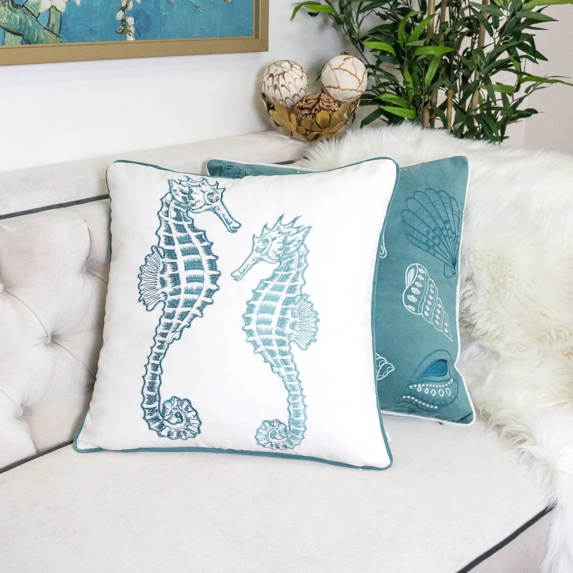 Seahorses Pillow Cover With Matching Back by Unique Piece Furniture