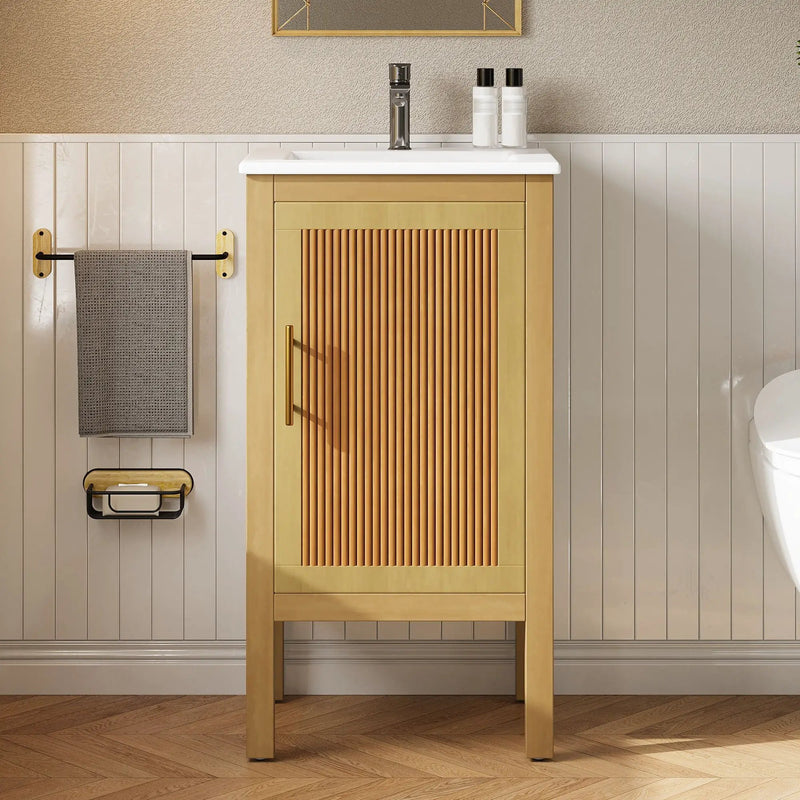 Bathroom Cabinet With Sink, Adjustable Shelf, Soft Closing Hinges - Natural Wood by Unique Piece Furniture