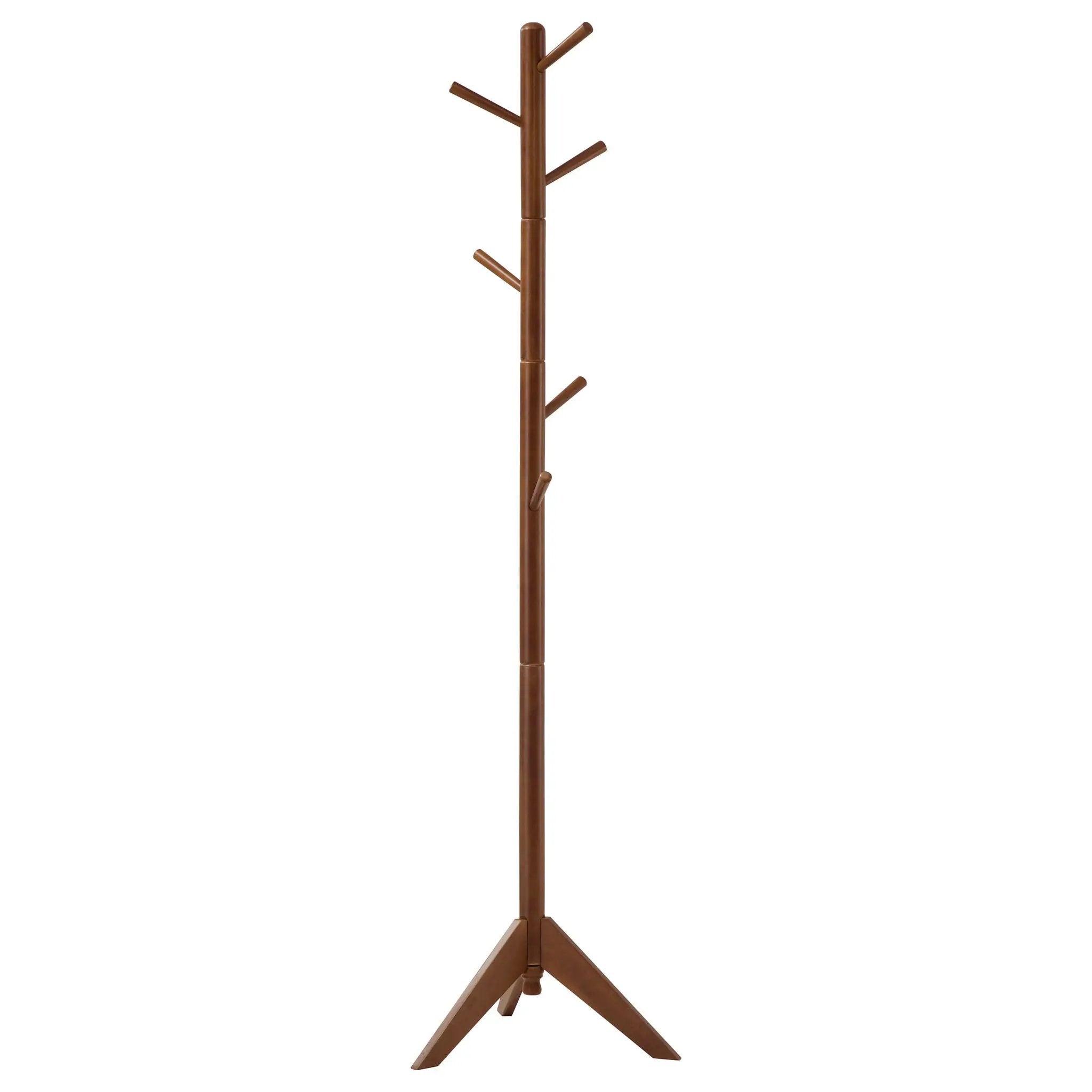 Devlin 6 Hook Freestanding Wood Coat Rack Hat Hanger Walnut by Unique Piece Furniture