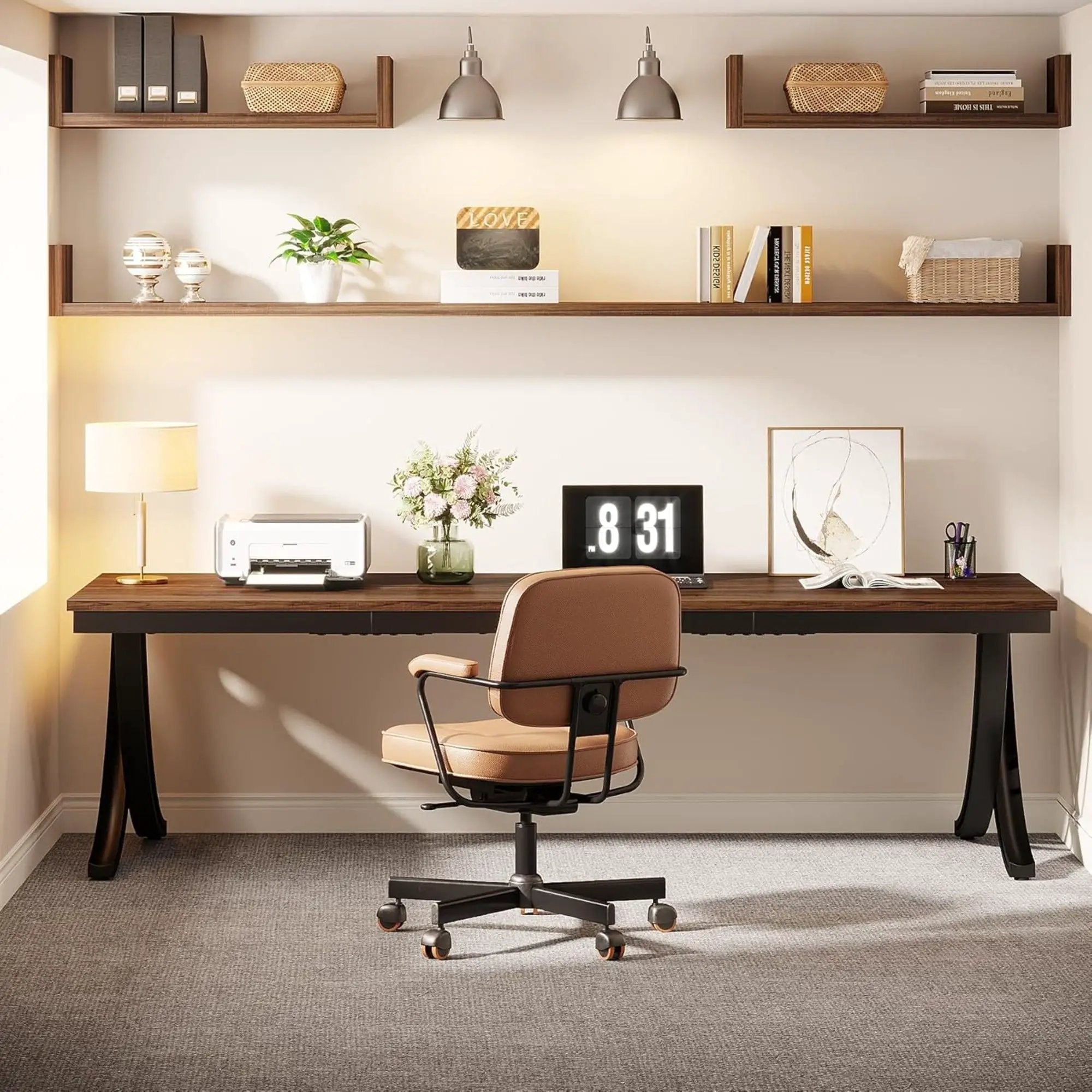 2 Person Desk With X Legs, Extra Long Office Workstation - Brown / Black by HouseOfZazla