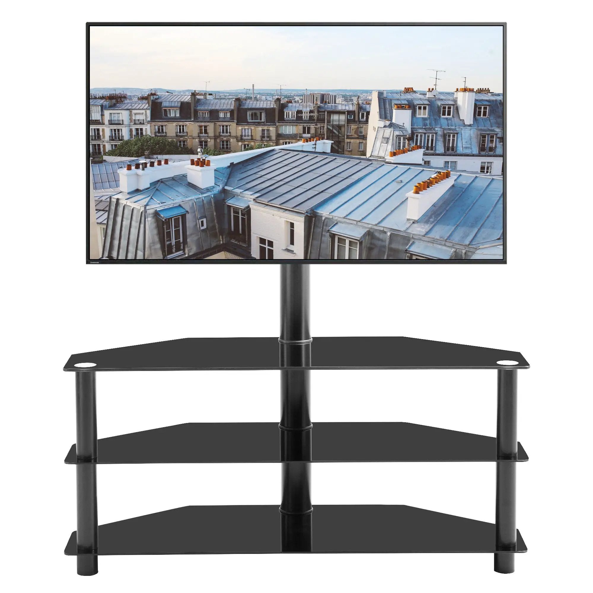 43.3" Multi-Function TV Stand Height Adjustable Bracket Swivel 3 Tier - Black by Unique Piece Furniture