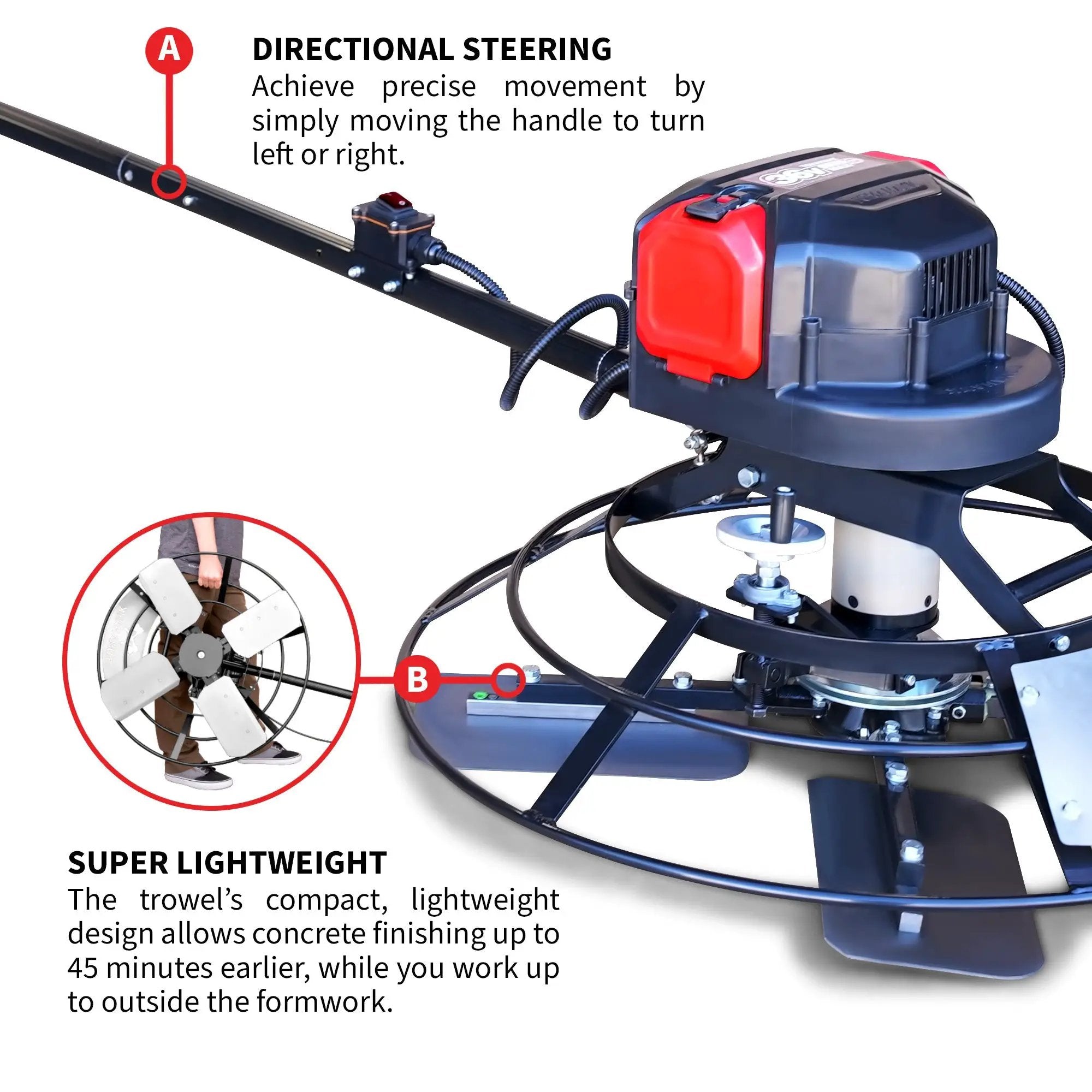 30" Battery-Powered Portable Power Trowel with 18ft Bull Float Handle by Tomahawk Power