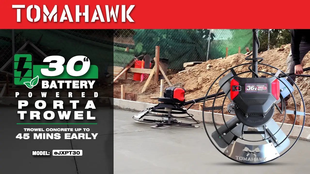 30" Battery-Powered Portable Power Trowel with 18ft Bull Float Handle by Tomahawk Power
