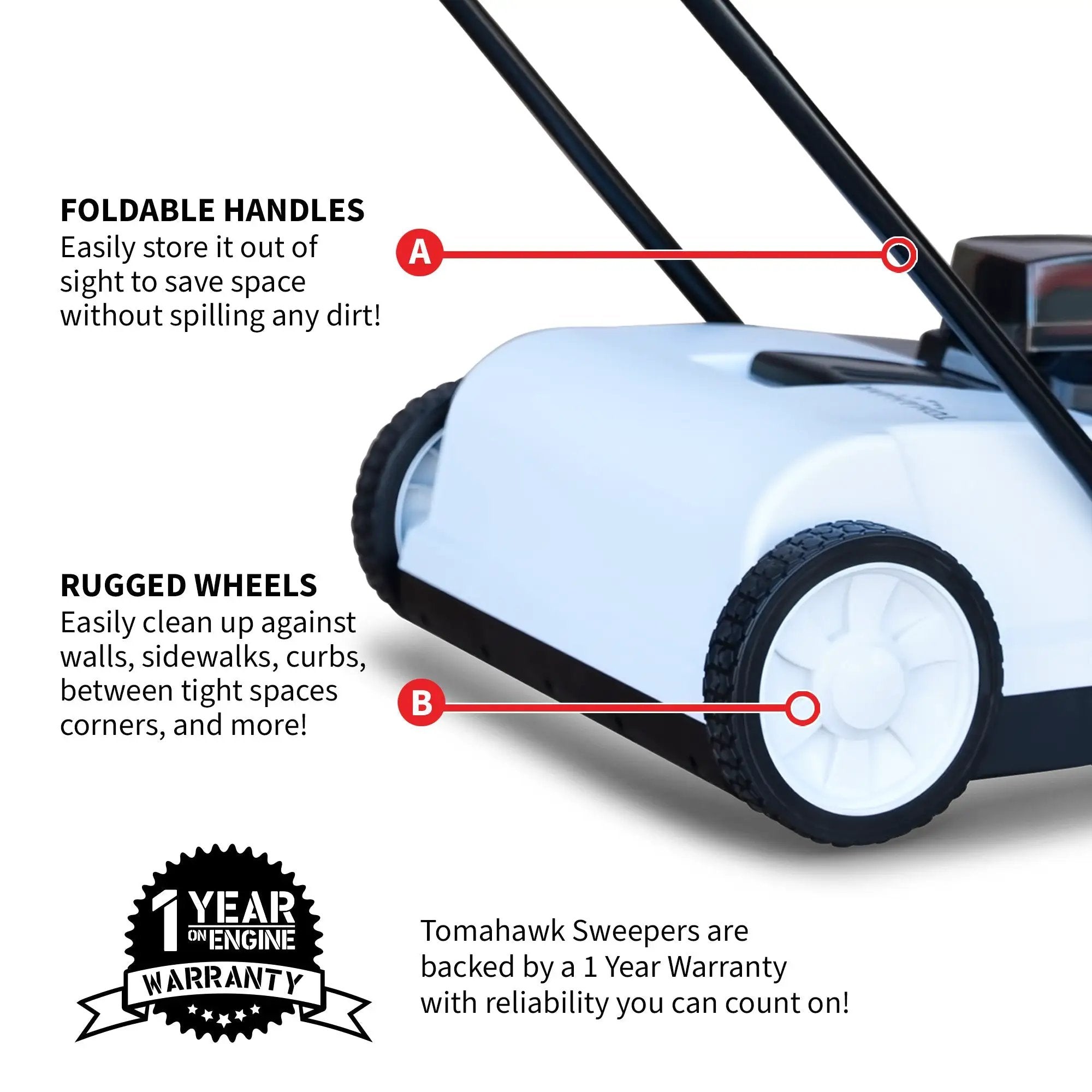22" Battery Powered Push Sweeper With Double Brush System 18V Lithium-Ion by Tomahawk Power