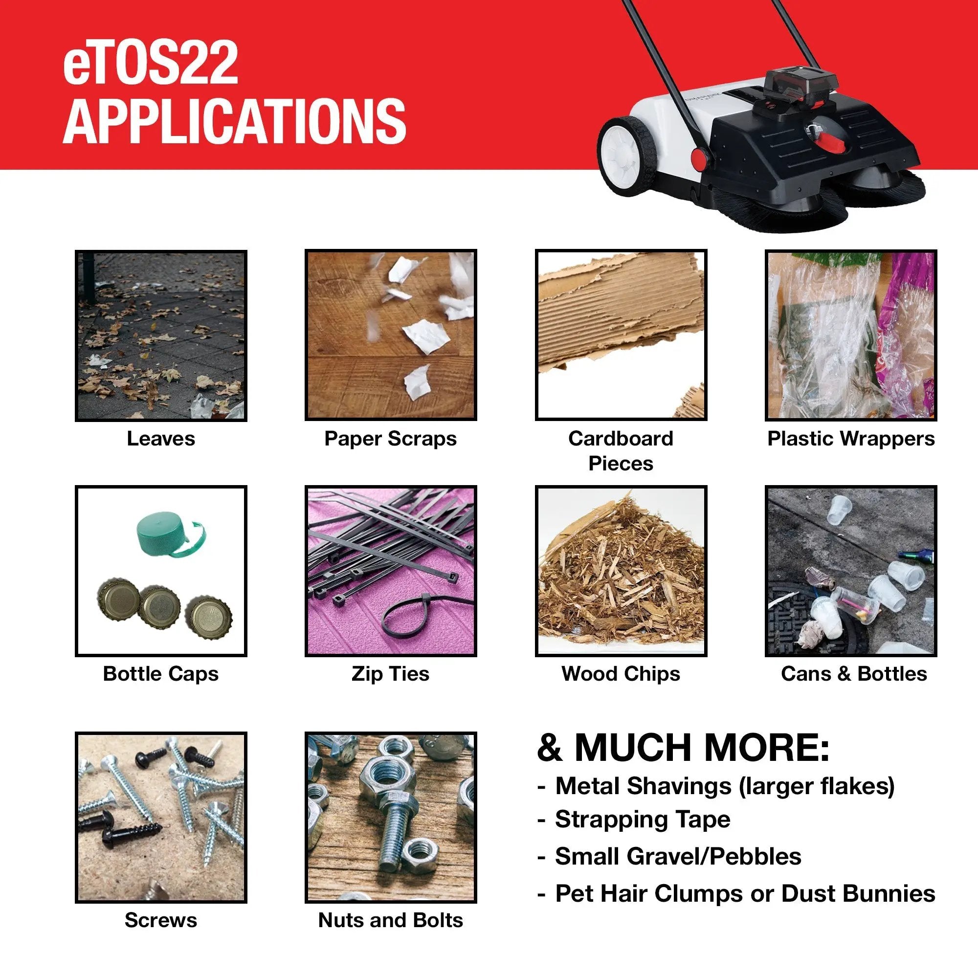 22" Battery Powered Push Sweeper With Double Brush System 18V Lithium-Ion by Tomahawk Power