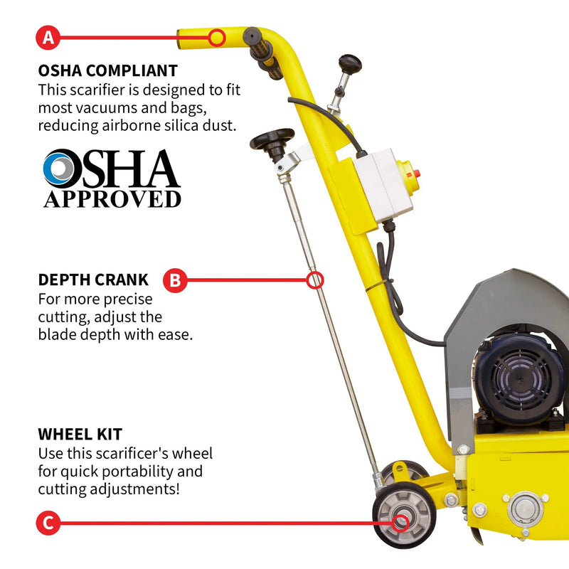 Electric 8” Concrete Scarifier Planer Grinder for Sidewalk Trip Hazard Repair, Traffic Line Removal by Tomahawk Power