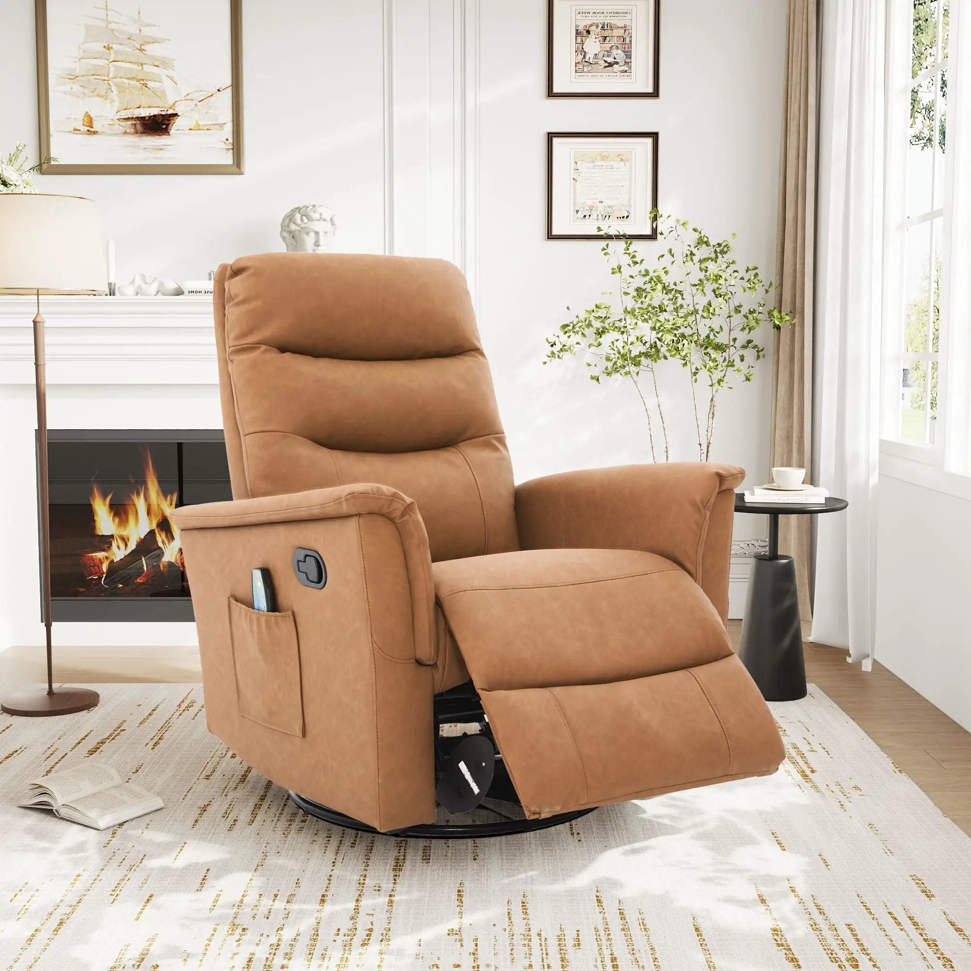 Manual Recliner Chair With 8-Point Massage and Swivel Function by HouseOfZazla