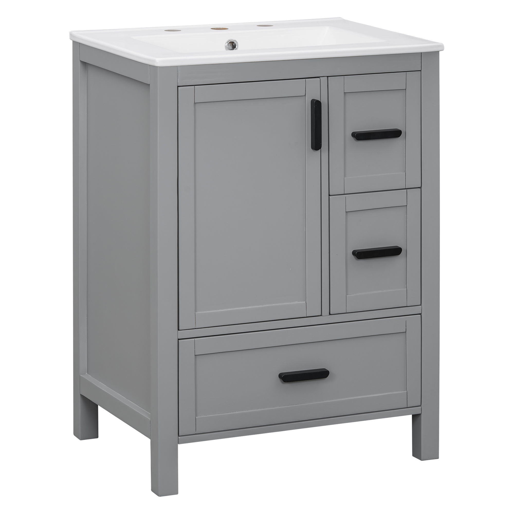 Bathroom Vanity With Sink, Soft Close Door, Double Layer Door Shelf And 3 Drawers - Gray by HouseOfZazla