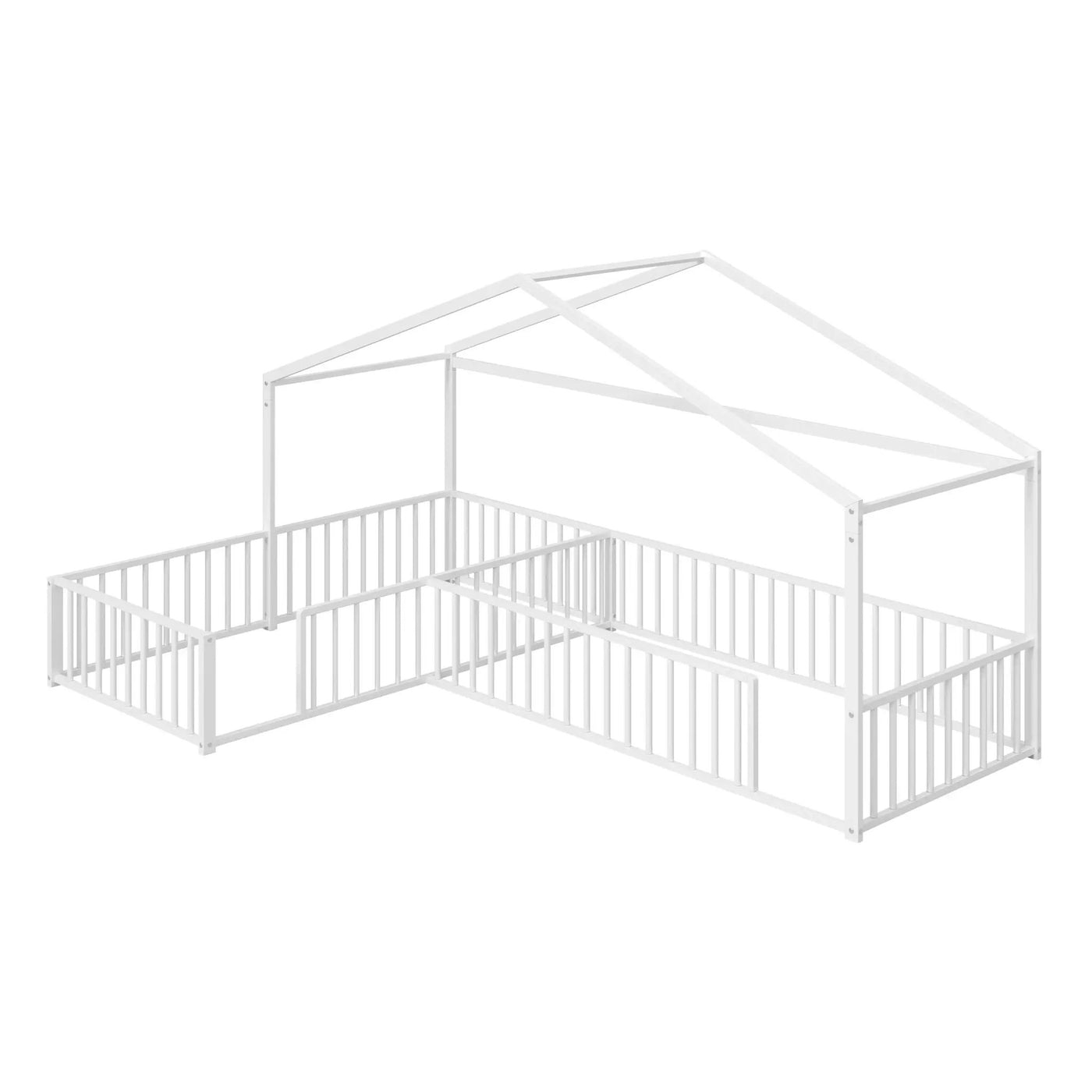 L-Shaped Montessori Bed For 2 Kids With Partitioned Fence by HouseOfZazla