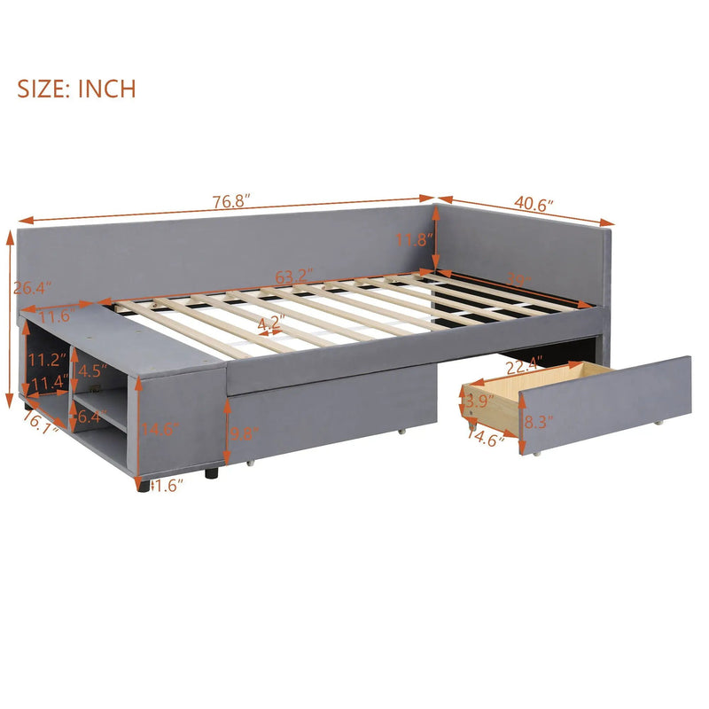 L Shaped Upholstered Platform Bed With Storage And Drawers by Unique Piece Furniture