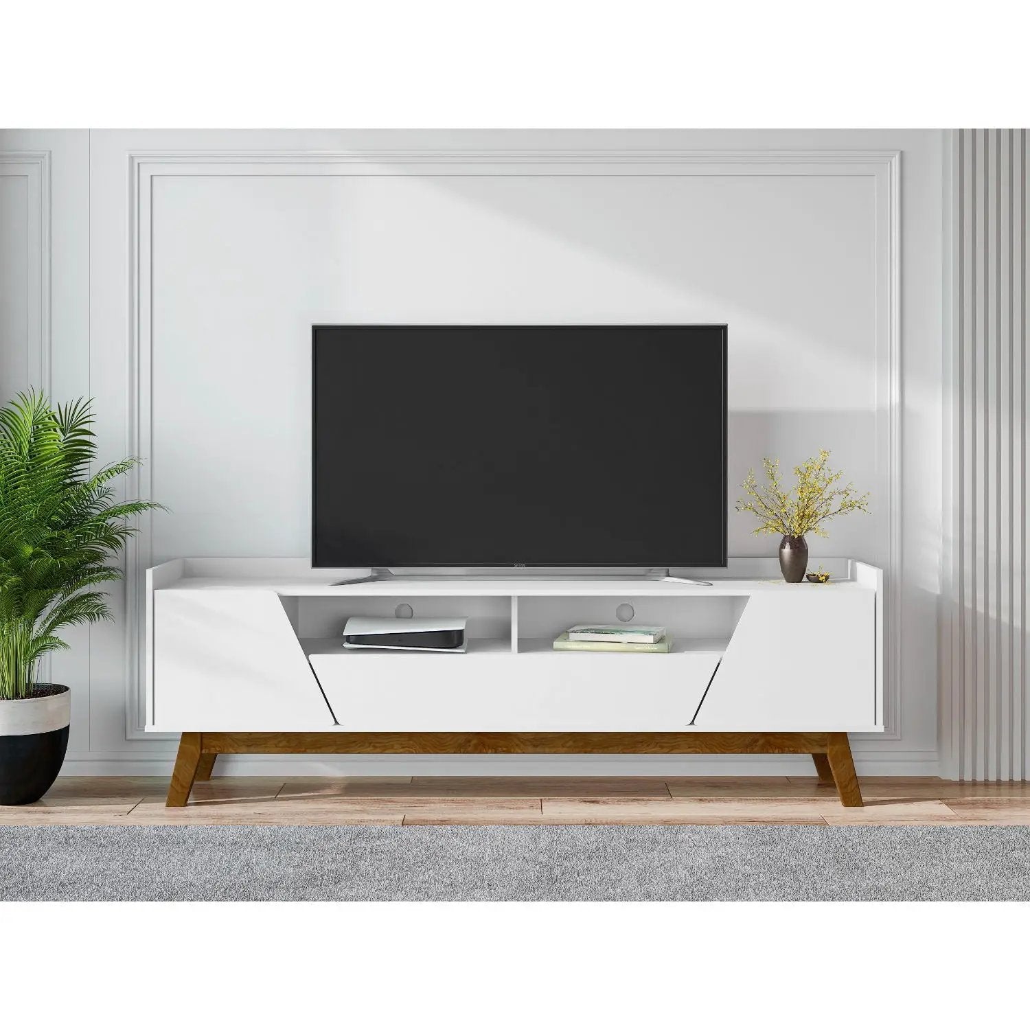 Marcus - TV Stand With 4 Shelves And Soft Close Doors by HouseOfZazla