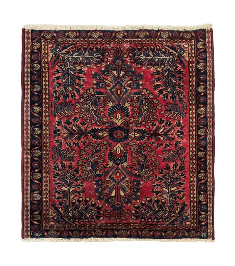 Small Antique Persian Sarouk Rug 2x2 ft, Red 1920s Wool Rug by Jewel Rugs