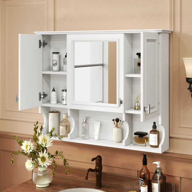 Wall Mounted Bathroom Medicine Wall Cabinet With Mirror & Open Shelves by Unique Piece Furniture