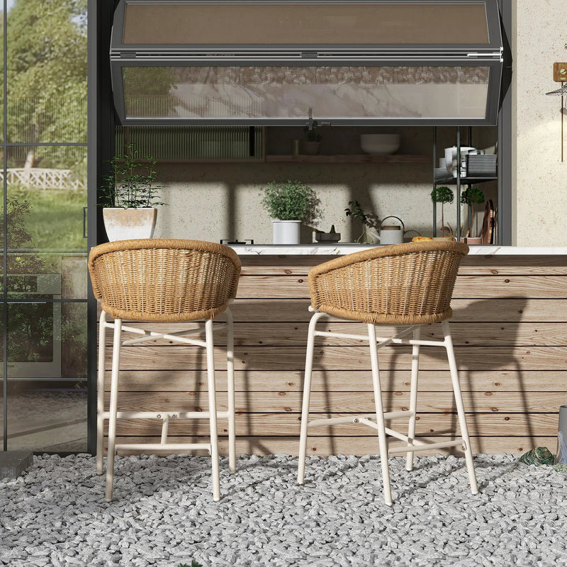 Santorini 28" Wicker Back Outdoor Bar Stool Set of 2 by HouseOfZazla