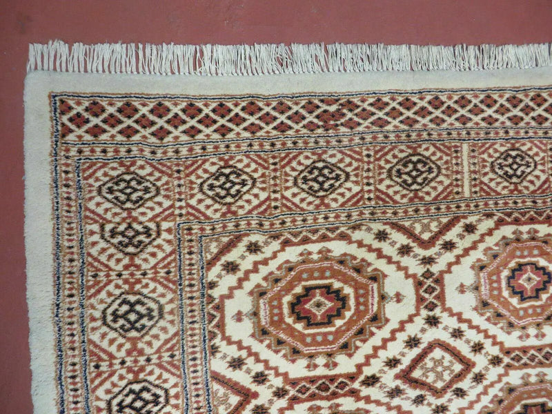 4' X 7' Vintage Handmade Pakistani Turkoman Bokhara Balouch Woven Wool Rug Ivory by Jewel Rugs