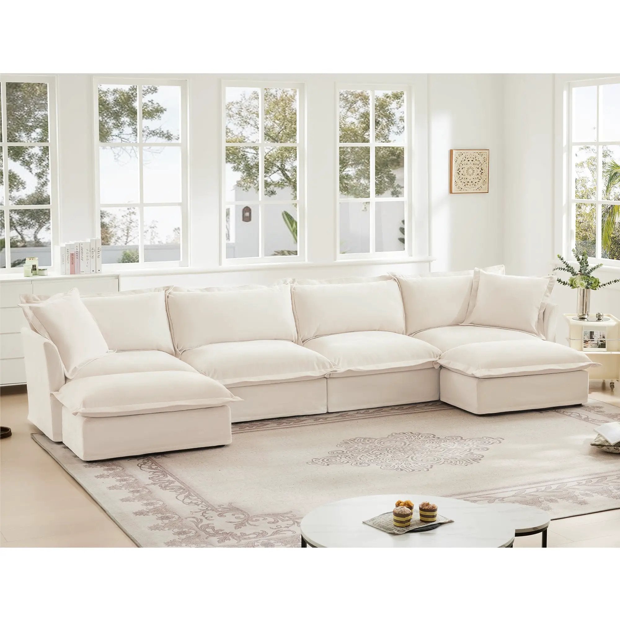 Slipcovered U Shape Sectional Wide and Deep Seat Sofa Couch by HouseOfZazla