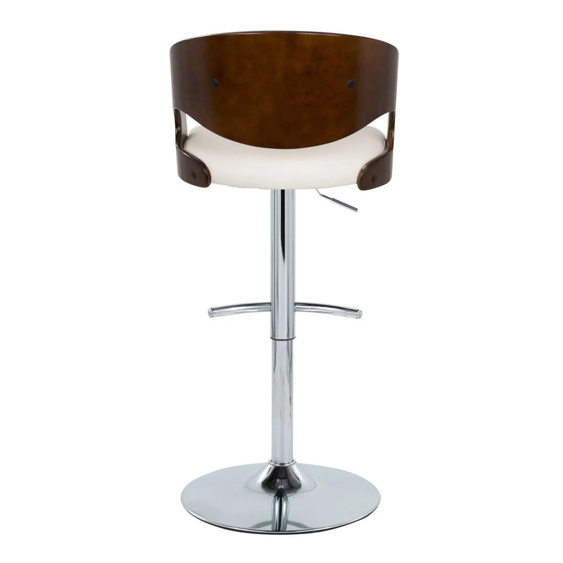 Pino - Mid-Century Modern Adjustable Barstool With Swivel With Rounded T Footrest (Set of 2) - Chrome / Cherry / White by Unique Piece Furniture