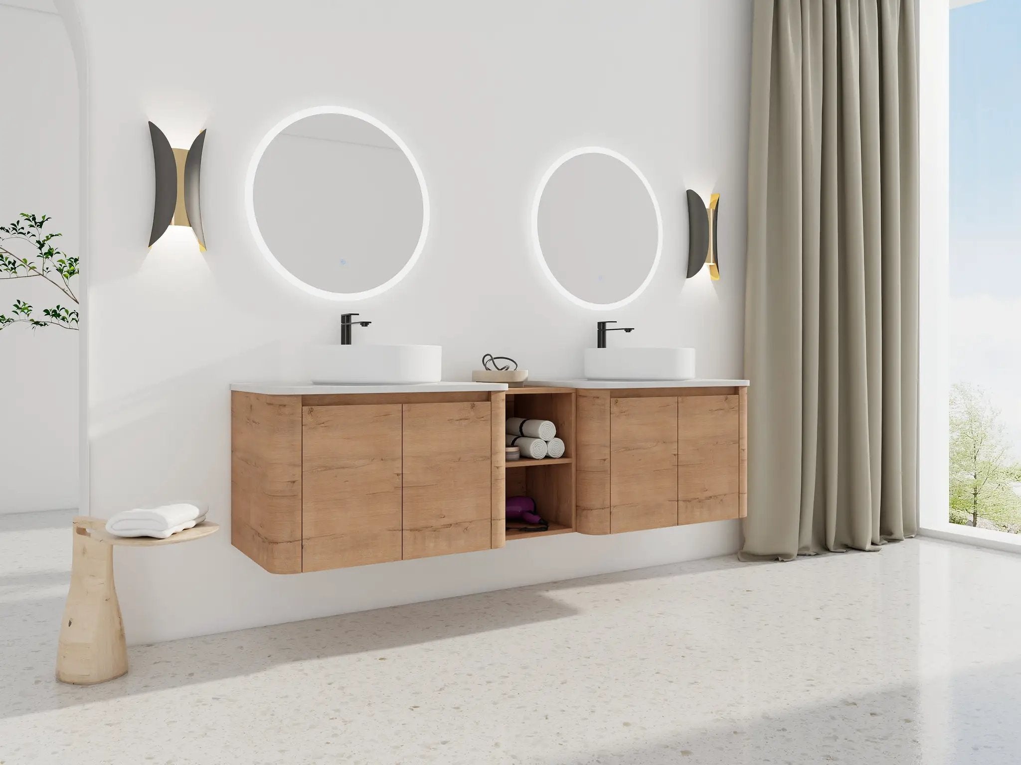 72" Wall-Mounted Bathroom Vanity With Ceramic Art Sink by HouseOfZazla