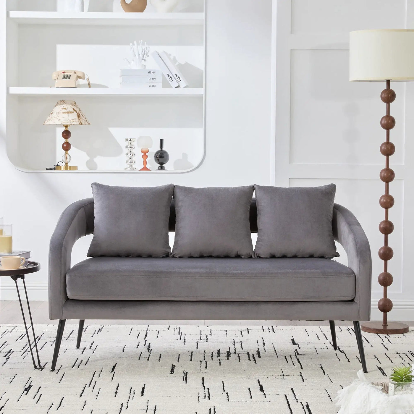 Open Back Loveseat Settee With 3 Pillows by Unique Piece Furniture